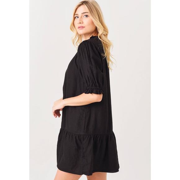 Velvet By Graham & Spencer Bernice Black Linen Mini Shift Dress size Small - Picture 5 of 13